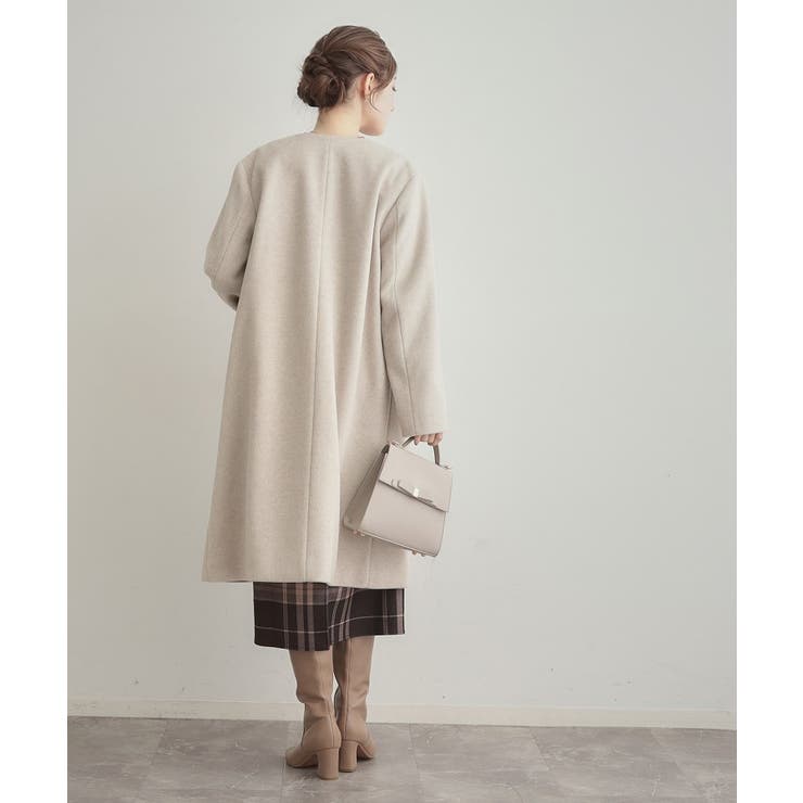 【通勤/ビジューブローチ付き】ノーカラー ロングコート | Couture brooch | 詳細画像3 