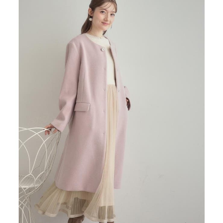 【通勤/ビジューブローチ付き】ノーカラー ロングコート | Couture brooch | 詳細画像17 