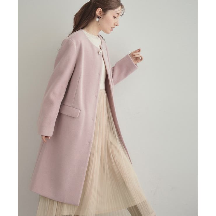 【通勤/ビジューブローチ付き】ノーカラー ロングコート | Couture brooch | 詳細画像18 