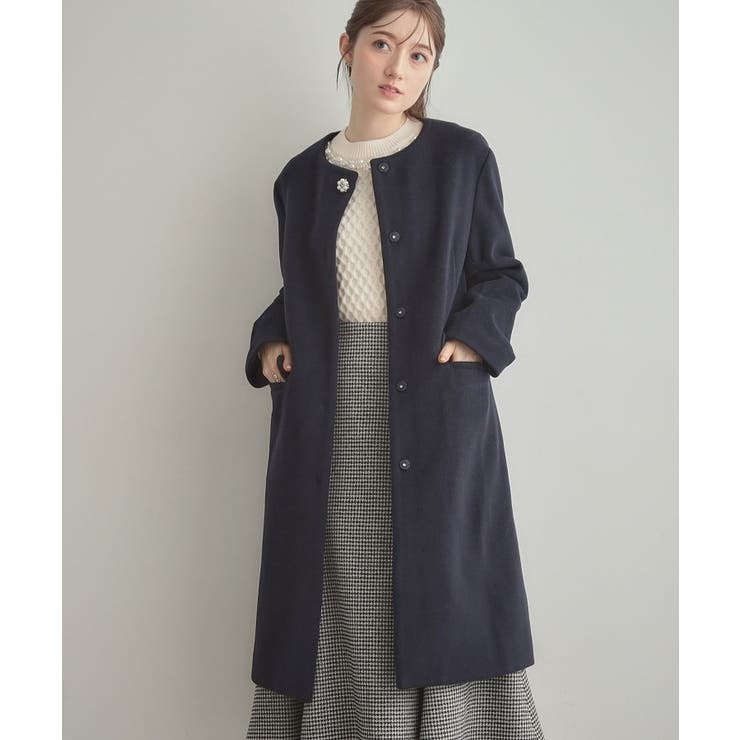 【通勤/ビジューブローチ付き】ノーカラー ロングコート | Couture brooch | 詳細画像30 