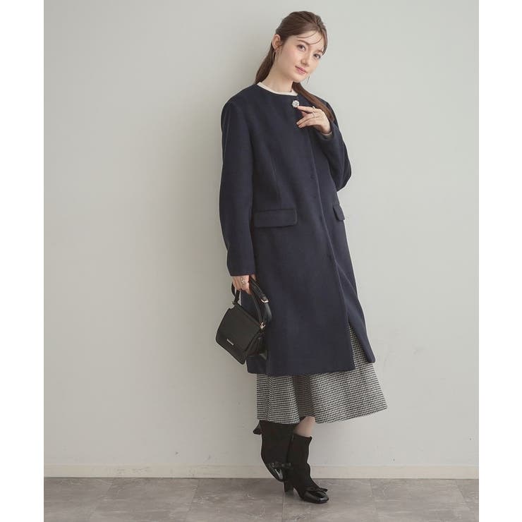 【通勤/ビジューブローチ付き】ノーカラー ロングコート | Couture brooch | 詳細画像26 