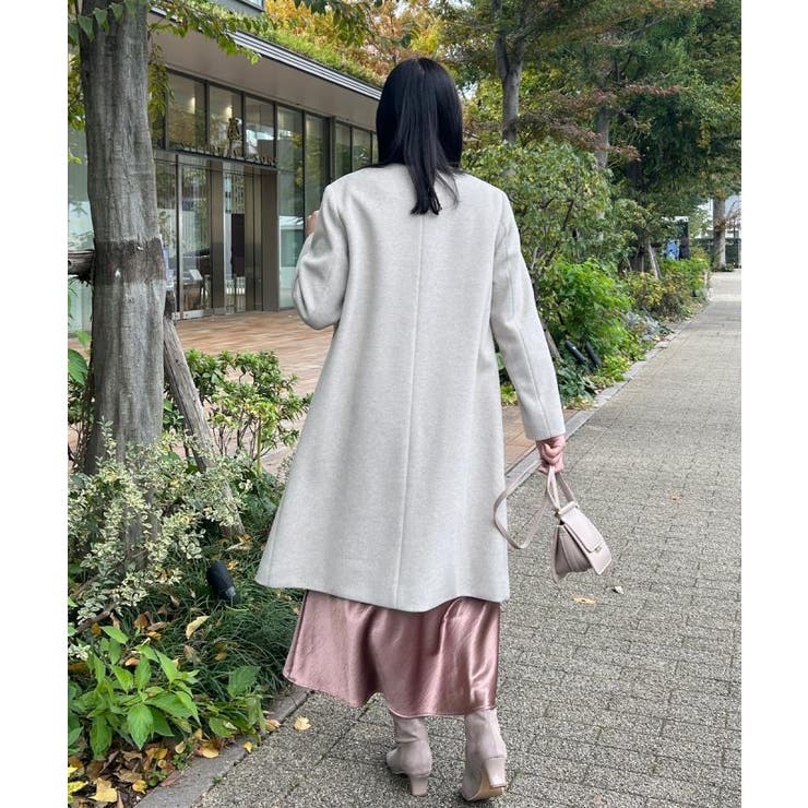 【通勤/ビジューブローチ付き】ノーカラー ロングコート | Couture brooch | 詳細画像12 