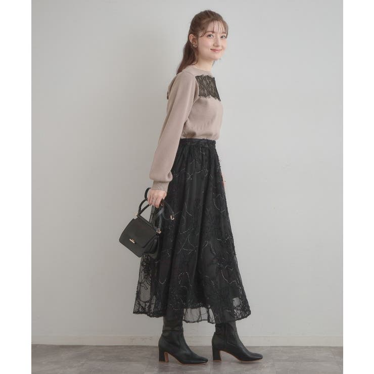 【洗える・通勤】レース ドッキング ニット | Couture brooch | 詳細画像12 