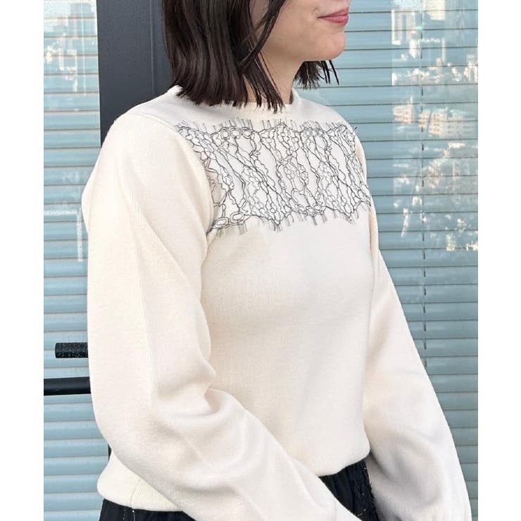 【洗える・通勤】レース ドッキング ニット | Couture brooch | 詳細画像10 