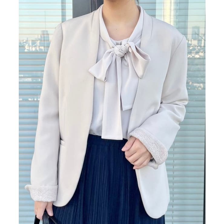【セレモニーシーン/お仕事にも】ダブルクロスカラーレスジャケット | Couture brooch | 詳細画像16 