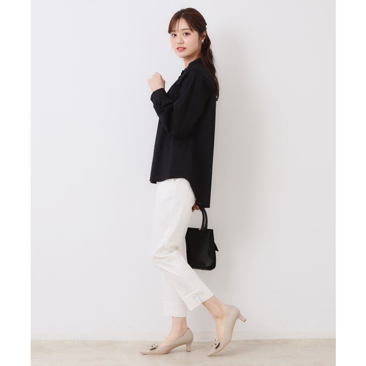 【スッキリ見え・美脚・通勤】リボンポイントサテストパンツ | Couture brooch | 詳細画像2 