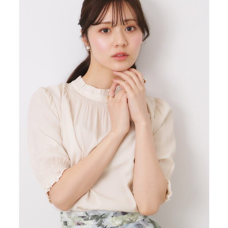 アイボリー(004) | 【SS～LLサイズ・二の腕カバー・通勤】RTピケシャーリングブラウス | Couture brooch