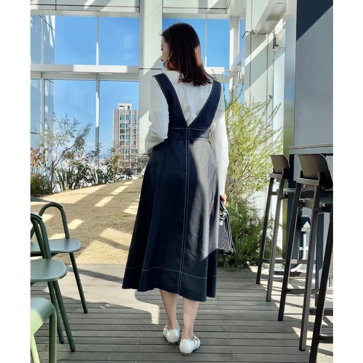 大人可愛い・キレイめジャンスカ】デニムライク細リボン