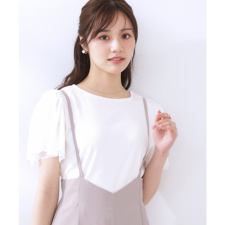 【二の腕カバー・通勤】レース袖テレコトップス | Couture brooch | 詳細画像4 