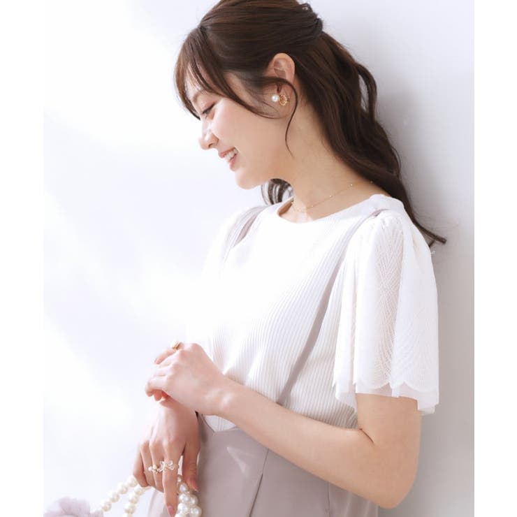 【二の腕カバー・通勤】レース袖テレコトップス | Couture brooch | 詳細画像5 