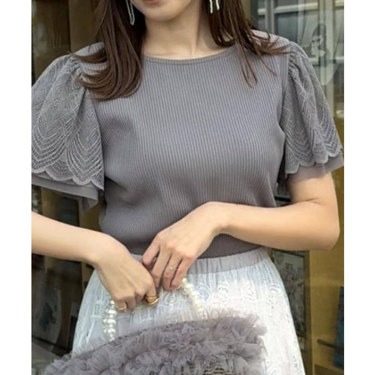 【二の腕カバー・通勤】レース袖テレコトップス | Couture brooch | 詳細画像43 