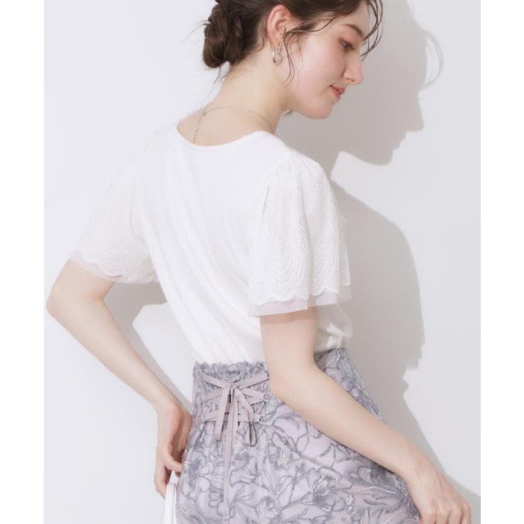 【二の腕カバー・通勤】レース袖テレコトップス | Couture brooch | 詳細画像10 