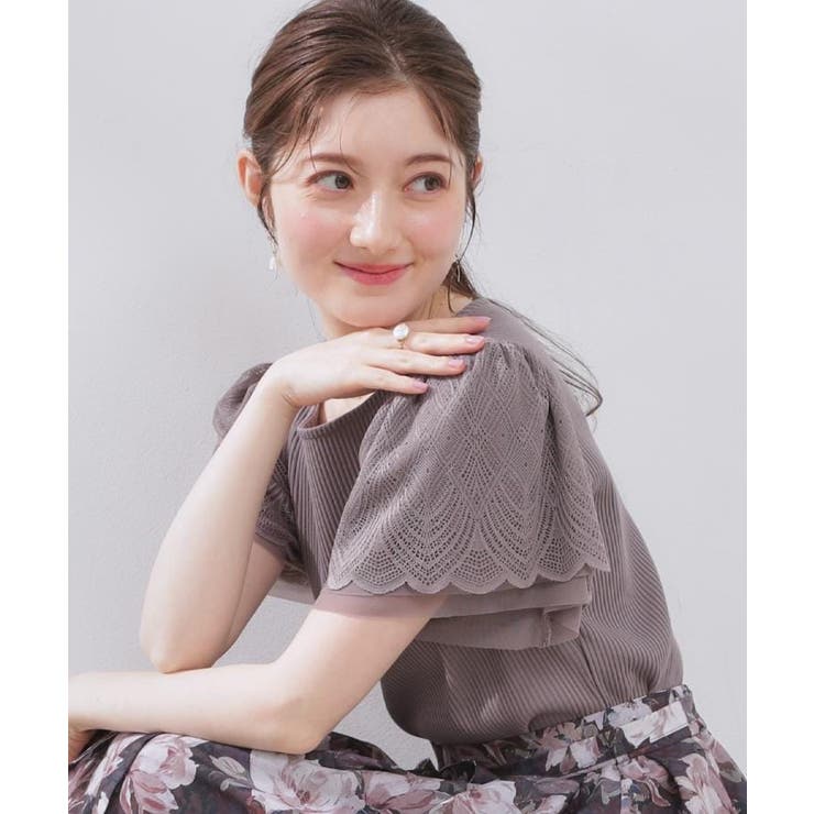 トープ(054) | 【二の腕カバー・通勤】レース袖テレコトップス | Couture brooch