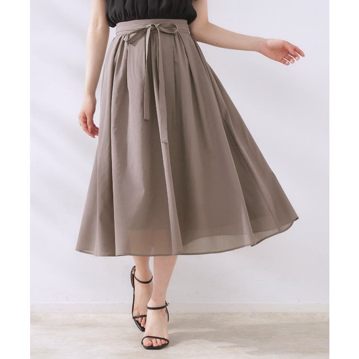 トープ(054) | 【きれいめ・通勤】細リボン付きパレットボイルスカート | Couture brooch