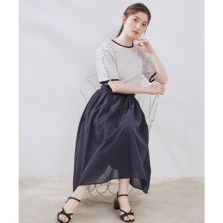 ネイビー(094) | 【きれいめ・通勤】細リボン付きパレットボイルスカート | Couture brooch