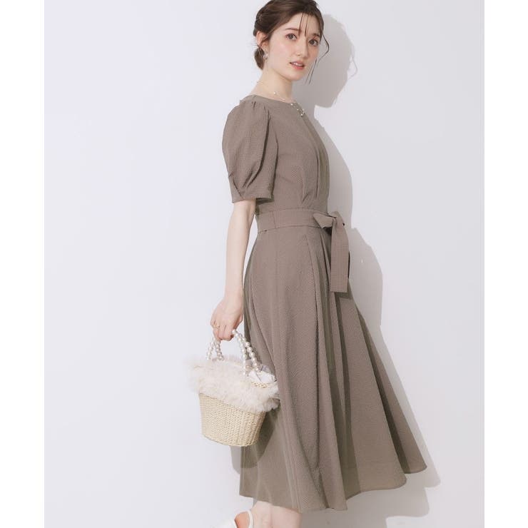 【細見え・キレイめ】サッカータックワンピース | Couture brooch | 詳細画像15 