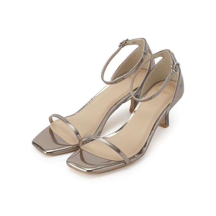 ブラックシルバー(009) | メタリックヒールサンダル | Couture brooch