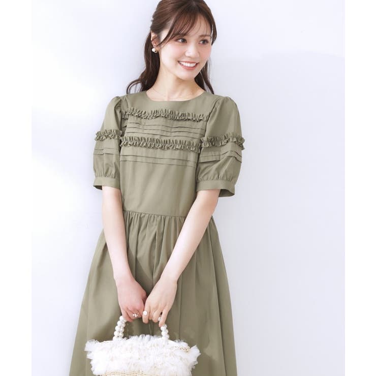 エシカルコットン タック＆フリルワンピース | Couture brooch | 詳細画像1 