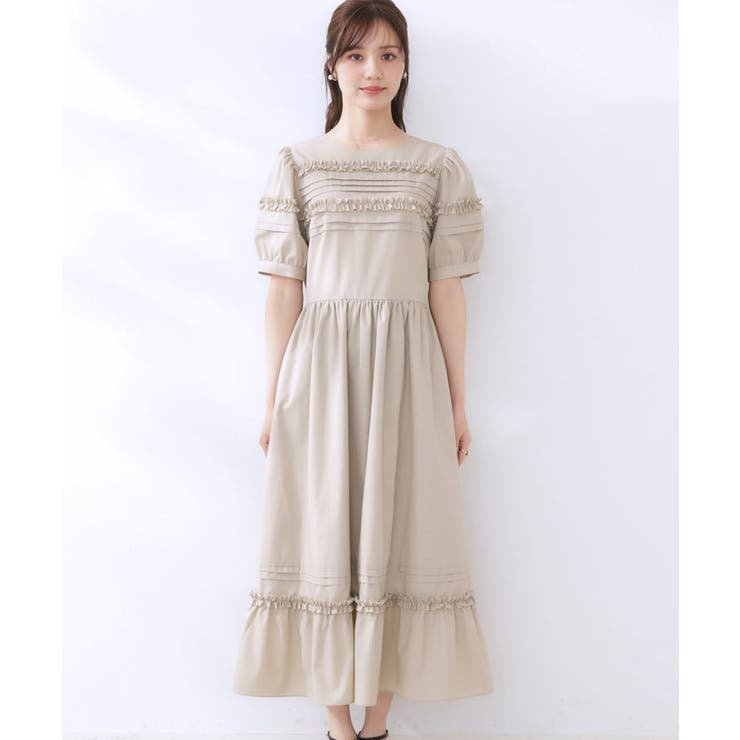 エシカルコットン タック＆フリルワンピース | Couture brooch | 詳細画像24 