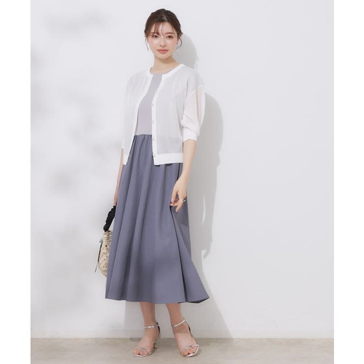 【前後2WAY・二の腕カバー】ダブルパール調釦5分袖シアーカーディガントップス | Couture brooch | 詳細画像4 