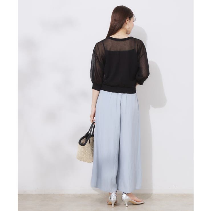 【前後2WAY・二の腕カバー】ダブルパール調釦5分袖シアーカーディガントップス | Couture brooch | 詳細画像19 