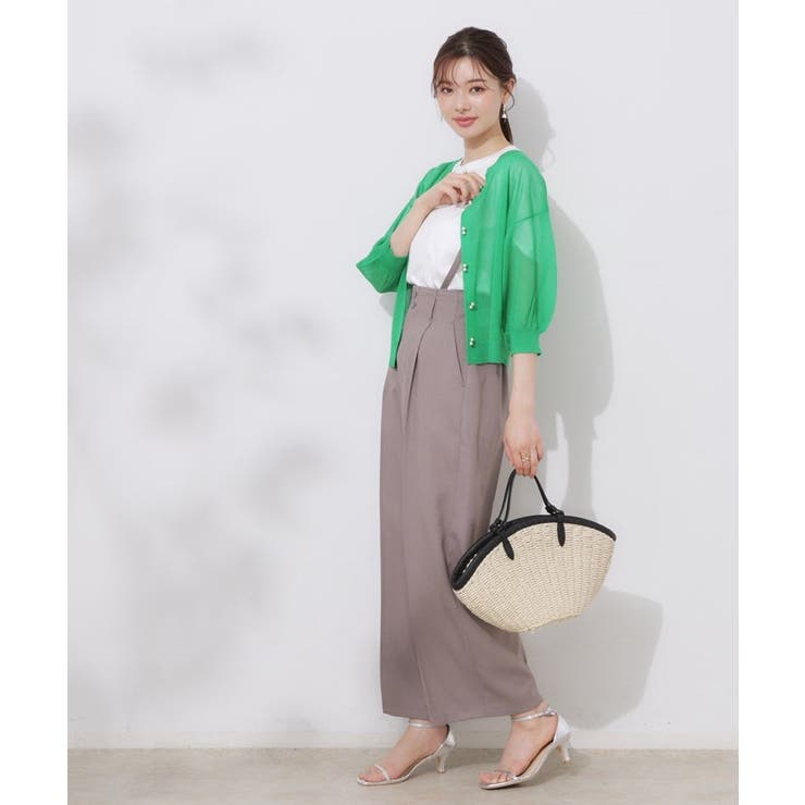 【前後2WAY・二の腕カバー】ダブルパール調釦5分袖シアーカーディガントップス | Couture brooch | 詳細画像29 