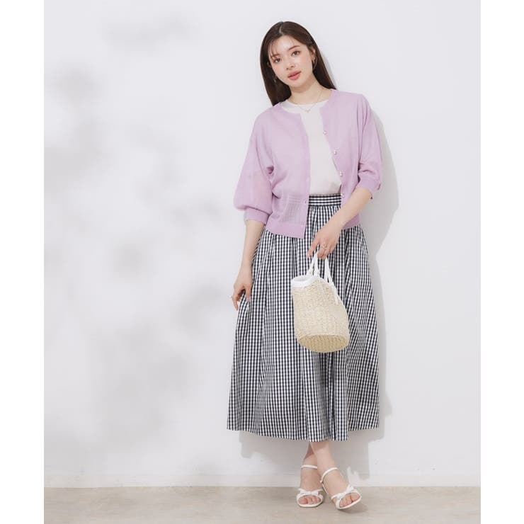 【前後2WAY・二の腕カバー】ダブルパール調釦5分袖シアーカーディガントップス | Couture brooch | 詳細画像42 