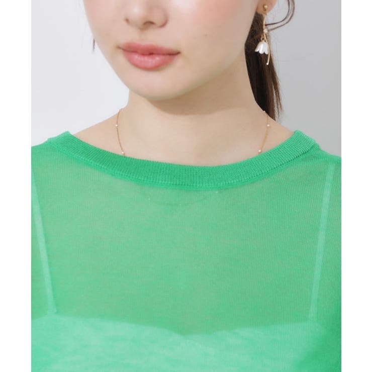 【前後2WAY・二の腕カバー】ダブルパール調釦5分袖シアーカーディガントップス | Couture brooch | 詳細画像69 