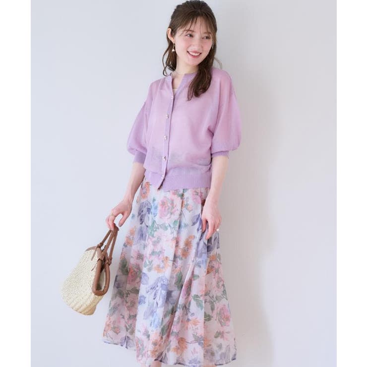 【前後2WAY・二の腕カバー】ダブルパール調釦5分袖シアーカーディガントップス | Couture brooch | 詳細画像49 