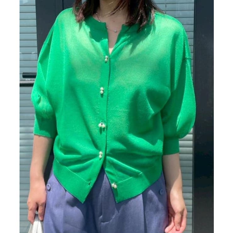 【前後2WAY・二の腕カバー】ダブルパール調釦5分袖シアーカーディガントップス | Couture brooch | 詳細画像41 