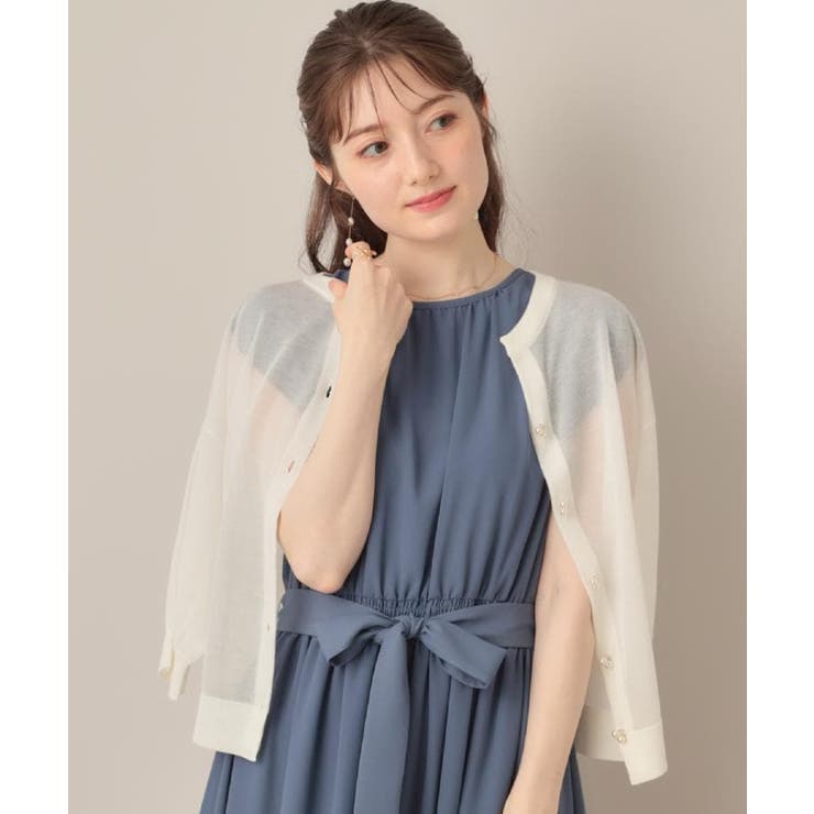 オフホワイト(003) | 【前後2WAY・二の腕カバー】ダブルパール調釦5分袖シアーカーディガントップス | Couture brooch