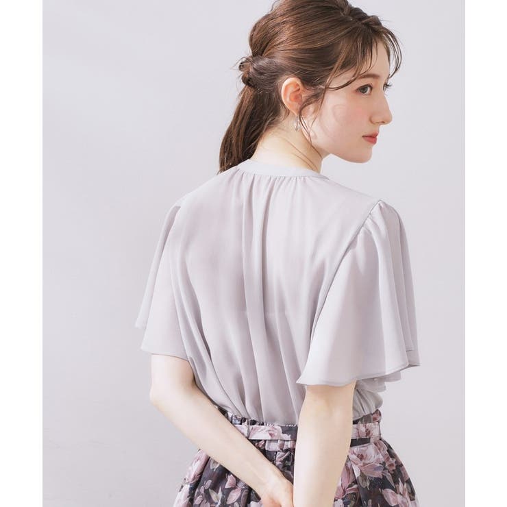 【キレイめ・通勤】前後2WAY楊柳フレアー袖ブラウス | Couture brooch | 詳細画像7 