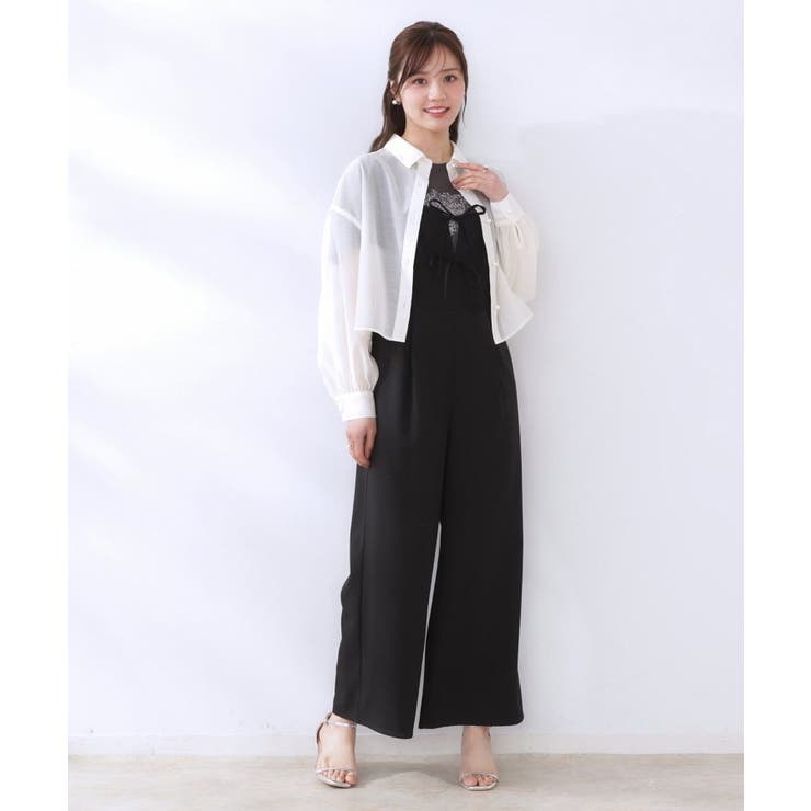 【洗える・オシャレな透け感】パール調ボタンシアーシャツ | Couture brooch | 詳細画像1 