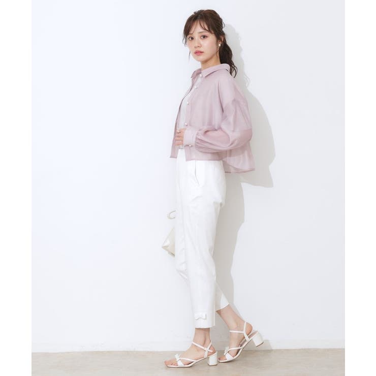 【洗える・オシャレな透け感】パール調ボタンシアーシャツ | Couture brooch | 詳細画像19 