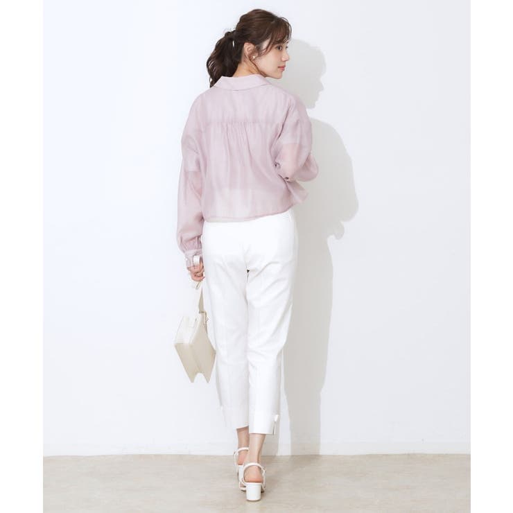 【洗える・オシャレな透け感】パール調ボタンシアーシャツ | Couture brooch | 詳細画像20 