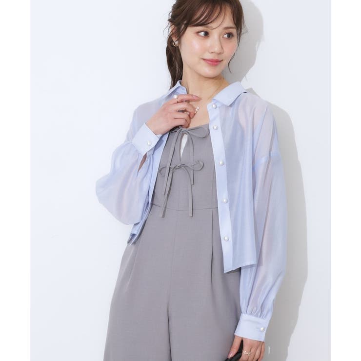 【洗える・オシャレな透け感】パール調ボタンシアーシャツ | Couture brooch | 詳細画像34 