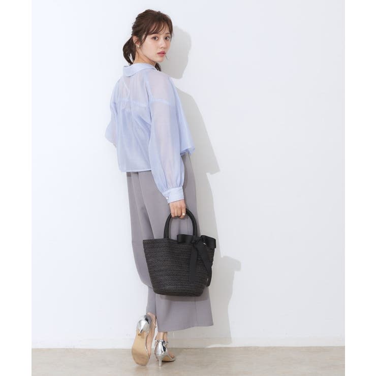 【洗える・オシャレな透け感】パール調ボタンシアーシャツ | Couture brooch | 詳細画像31 