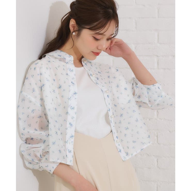 【洗える・オシャレな透け感】パール調ボタンシアーシャツ | Couture brooch | 詳細画像44 