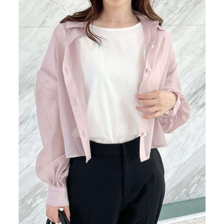 【洗える・オシャレな透け感】パール調ボタンシアーシャツ | Couture brooch | 詳細画像28 