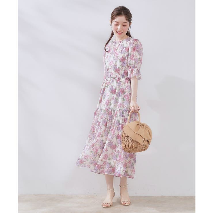 【一枚で着映える・大人可愛い】かすれプリント楊柳ワンピース | Couture brooch | 詳細画像1 