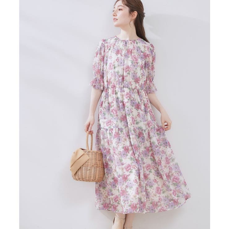 ピンク(171) | 【一枚で着映える・大人可愛い】かすれプリント楊柳ワンピース | Couture brooch