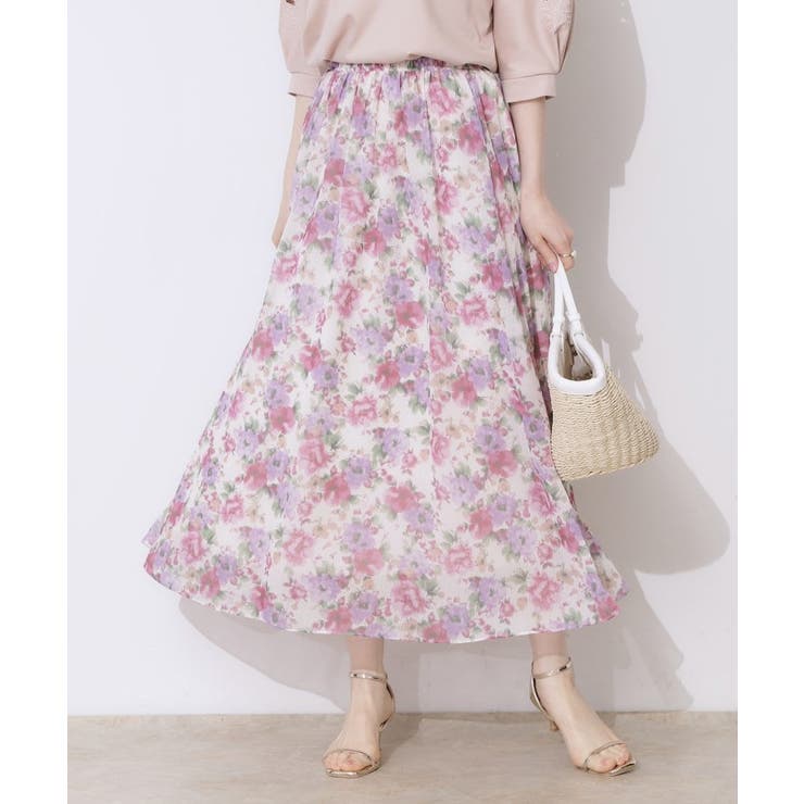 【華やか・ウエストゴム】かすれプリント楊柳スカート | Couture brooch | 詳細画像4 