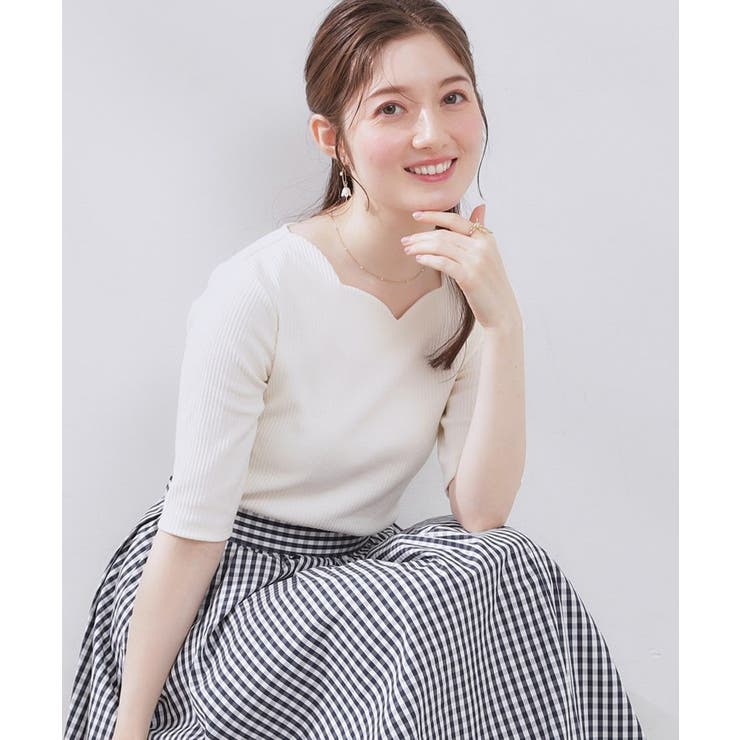 ハートネックテレコ5分袖プルオーバー | Couture brooch | 詳細画像4 