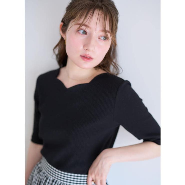 ハートネックテレコ5分袖プルオーバー | Couture brooch | 詳細画像17 