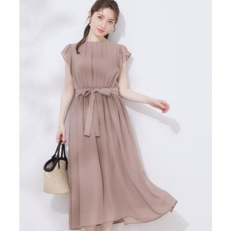 ピンクベージュ(053) | 【一枚で着映える・楽ちん・ドライタッチ】フリルスリーブワンピース | Couture brooch