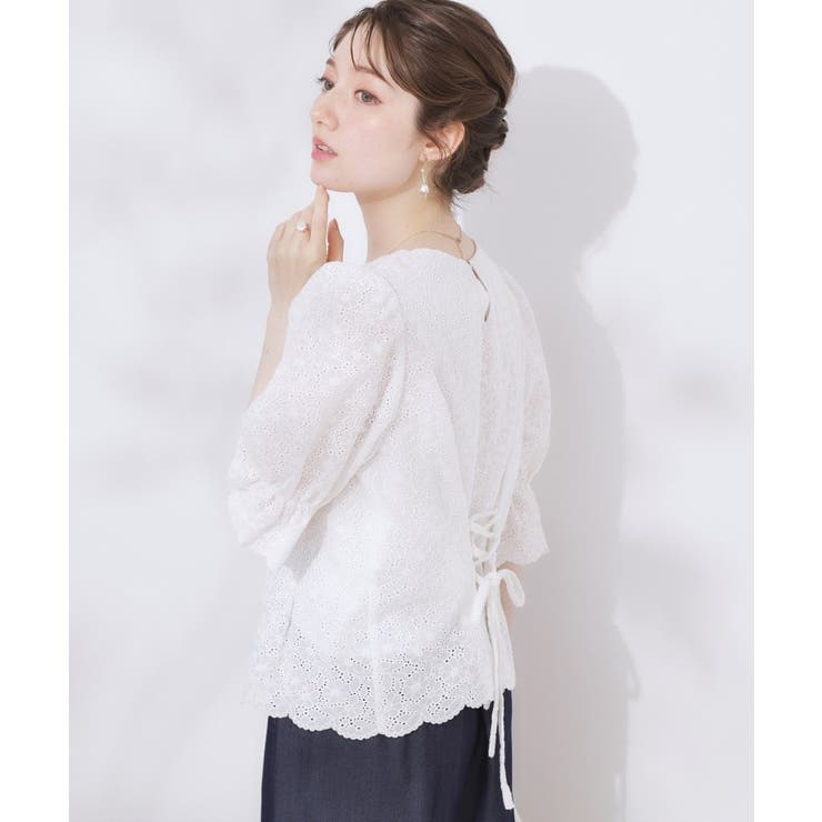 【一枚で着映える 花柄刺繍 5分袖】バックレースアップ | Couture brooch | 詳細画像5 