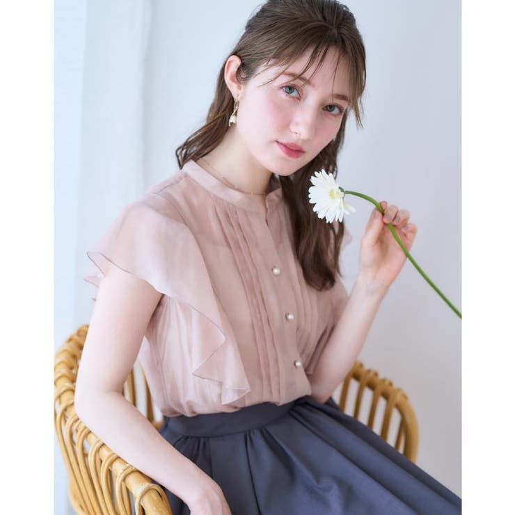 ピンクベージュ(053) | 【洗える・オシャレな透け感】タックデザインフレア袖シアーブラウス | Couture brooch
