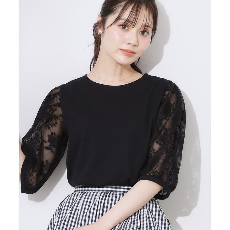 【接触冷感・UV・マシンウォッシャブル】袖レースデザイントップス | Couture brooch | 詳細画像15 