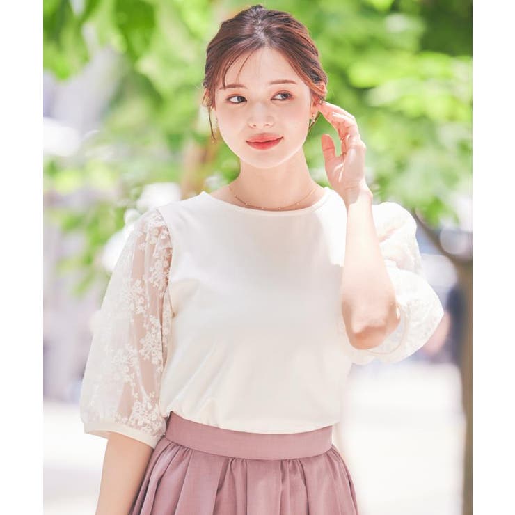 【接触冷感・UV・マシンウォッシャブル】袖レースデザイントップス | Couture brooch | 詳細画像11 