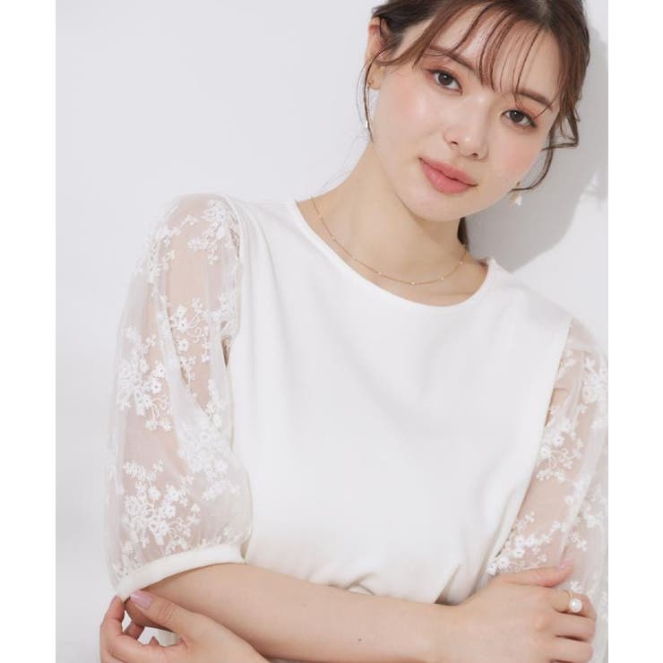 【接触冷感・UV・マシンウォッシャブル】袖レースデザイントップス | Couture brooch | 詳細画像4 
